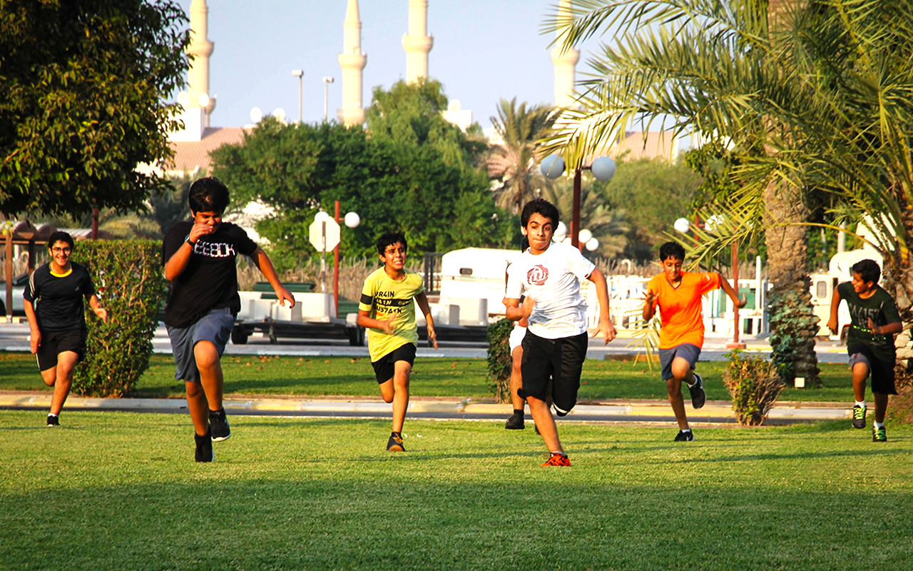 Youth cricketers in an outdoor training session at Falcon Cricket Club, Abu Dhabi